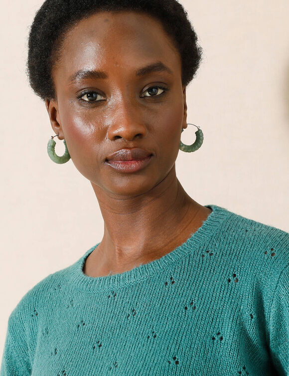 Trui met ronde hals, pointelletricot met mohairtouch (celadon) Trui met ronde hals, pointelletricot met mohairtouch (celadon)